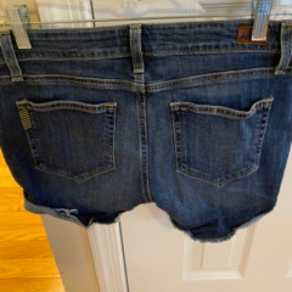 PAIGE Denim Dark Wash Distressed Shorts - Picture 3 of 4
